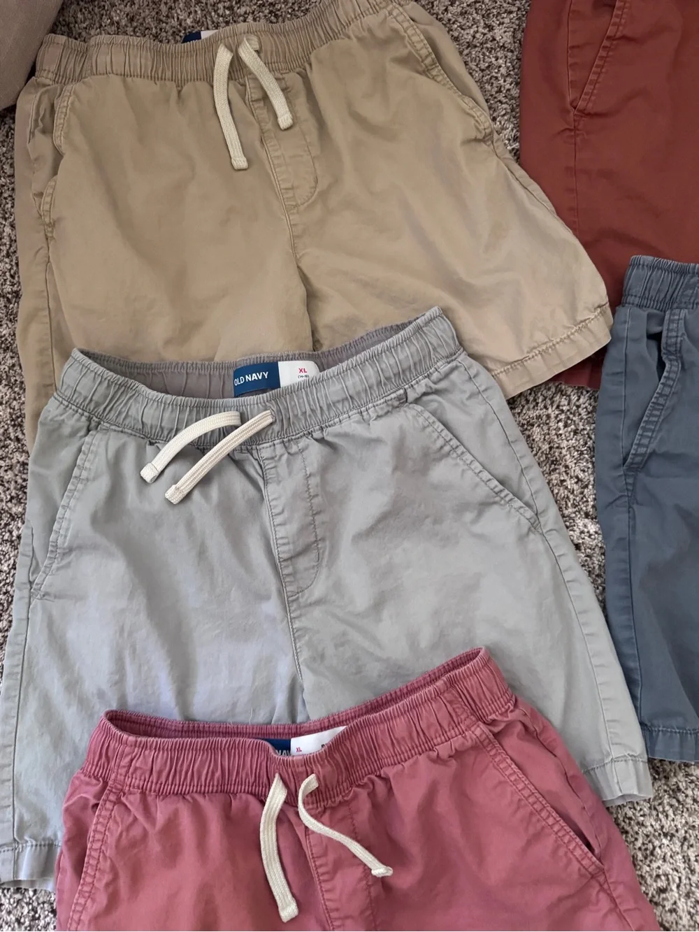 Old Navy Boys XLarge Pull-On Shorts — Pink, khaki, Tan, Blue, Gray, Burgundy